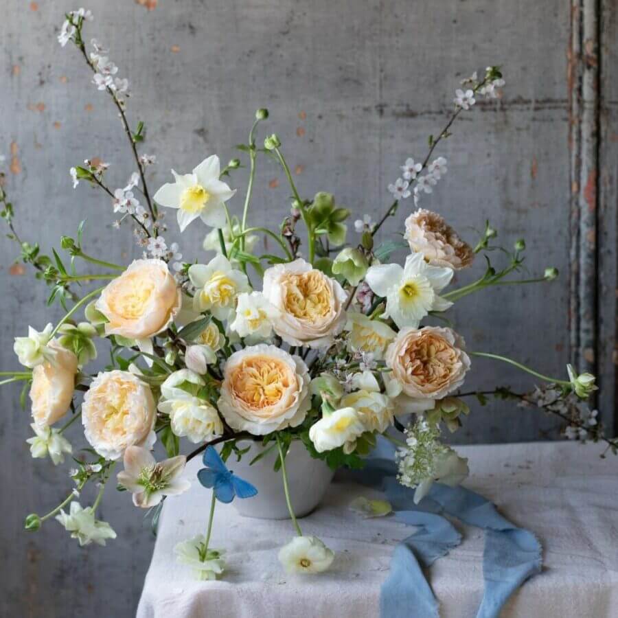 Beatrice David Austin Wedding Roses in a vase