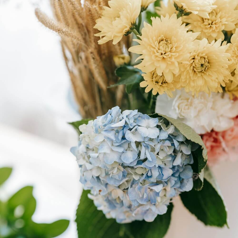close up of hydrangea used in arrangement