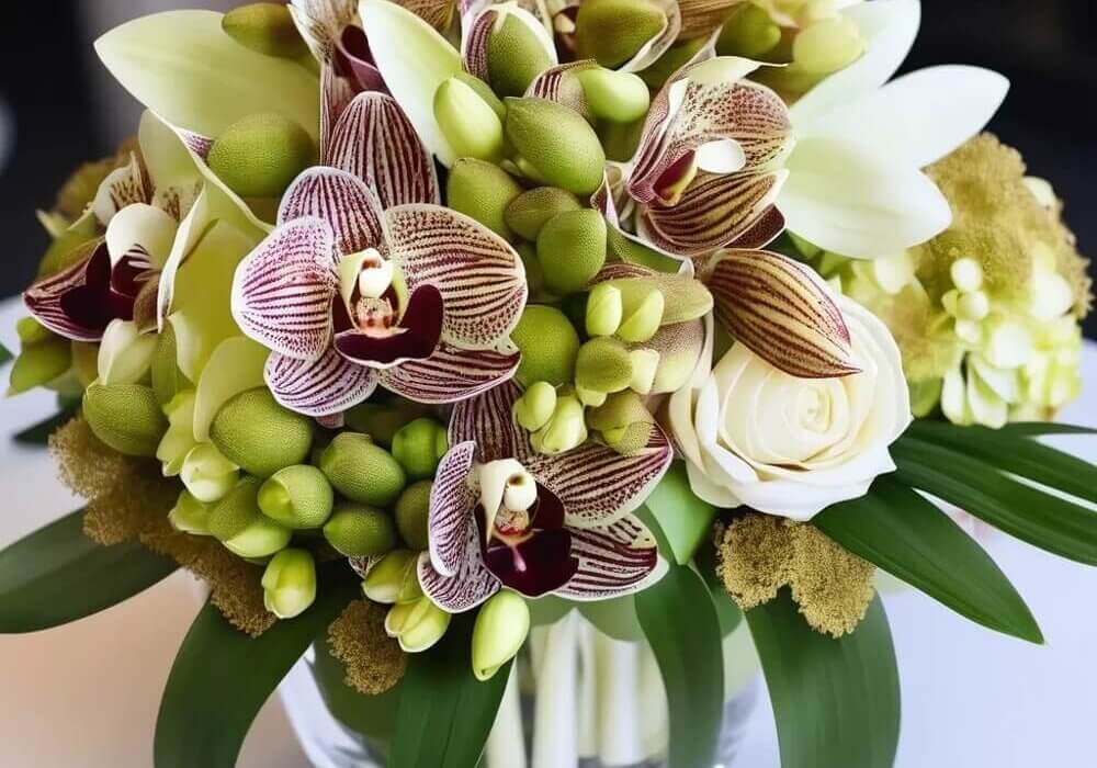 floral arrangement with Cymbidium Orchids