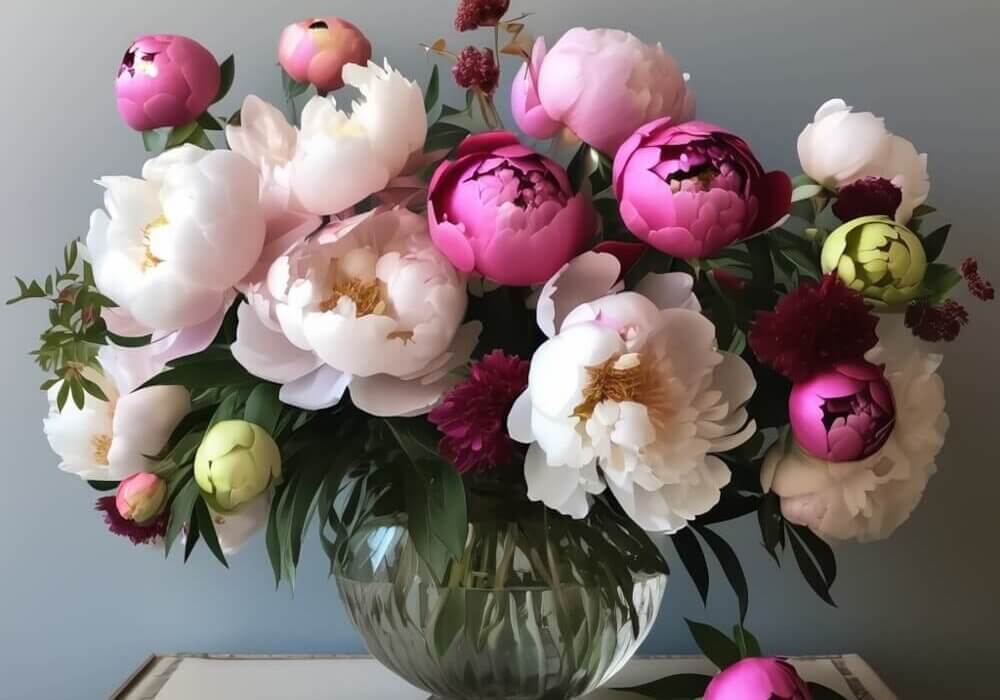 DIY floral arrangement featuring Sarah Bernhardt peonies in soft blush