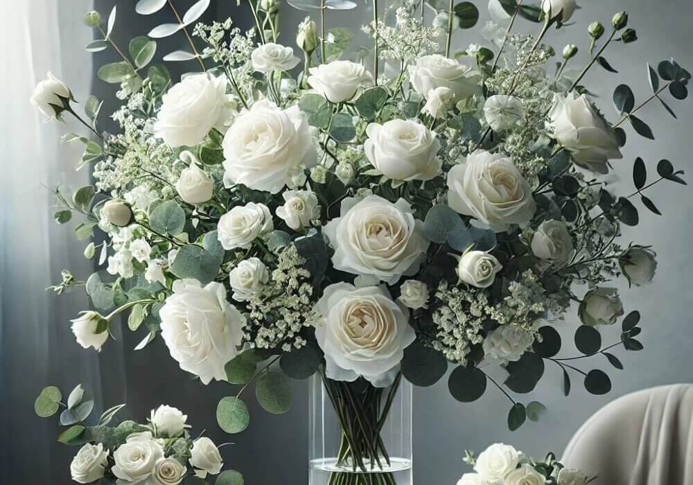 DIY floral arrangements featuring white spray roses